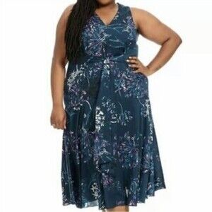 Rachel Roy Floral V Neck Front Tie Flowy Flounced Hem Gorgeous Midi Dress 16